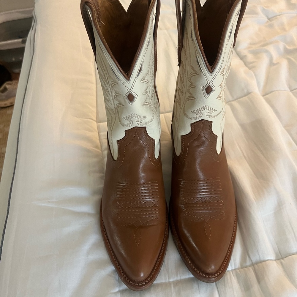 Men's Two-Tone Brown and Cream Western Cowboy Boots